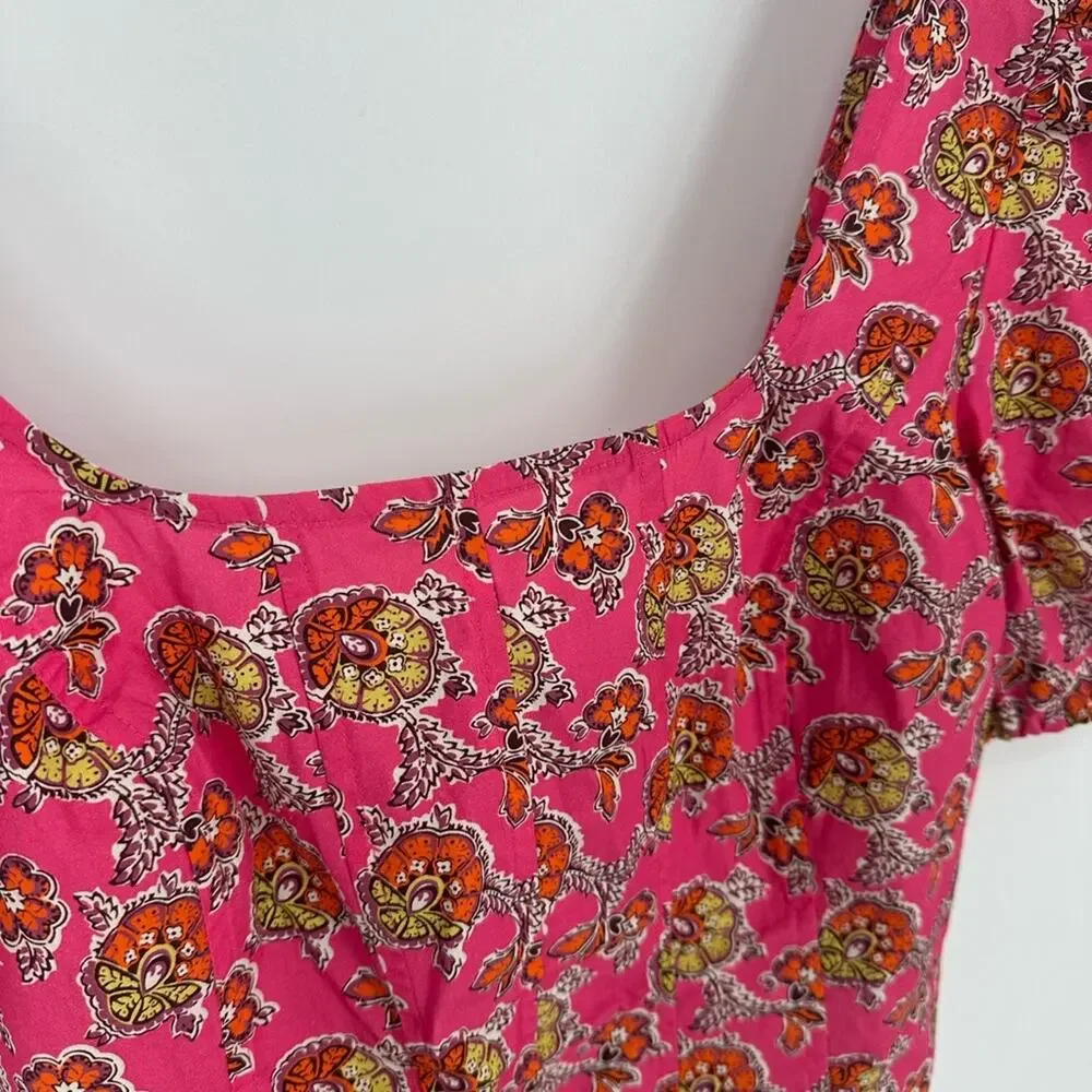 J. Crew Collection Puff-sleeve squareneck top in Ratti® pink blooms print Sz 4